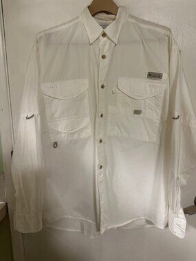 Columbia PFG Mens Large Long Sleeve Breathable White Outdoor / Hiking Shirt